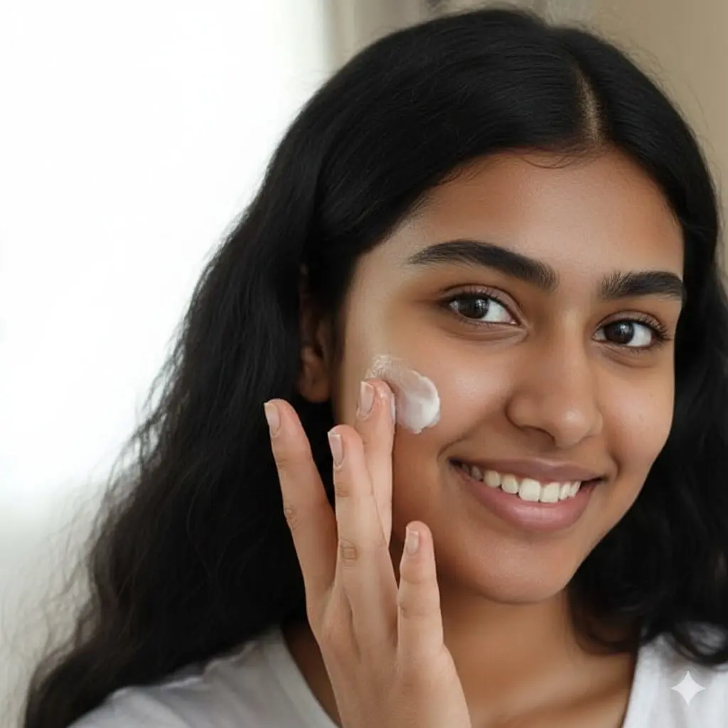 Teenage girl applying moisturizer – simple teenage skincare routine for healthy skin